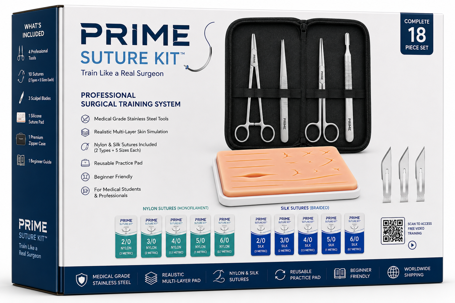 Prime Suture Kit premium 18-piece surgical training system